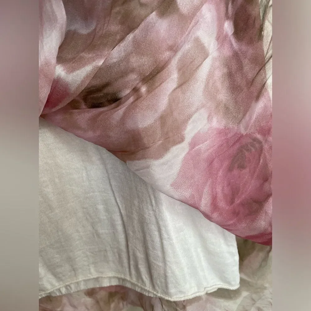 Belle France Silk Blend Rose pattern Coquette Girl Sleeveless Flowy Blouse